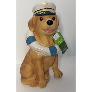 Nautical Captain Dog Outdoor Statue Coastal Garden Decor Seaside Patio Resin 12"